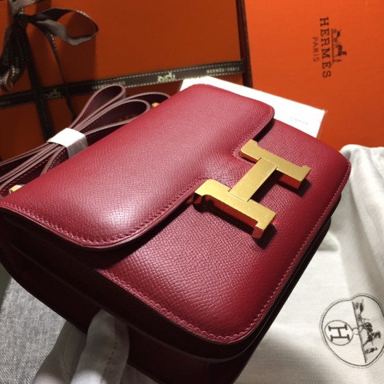 Constance18 wine red imported beeswax thread sewing original hardware Epsom leather