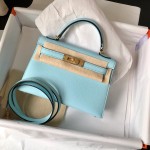 Mini second generation u2 breeze blue original epsom leather gold buckle silver buckle