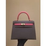 Kelly25cm gold epsom leather tinware gray lipstick powder