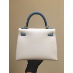 Kelly25cm silver epsom leather milkshake white spell denim blue