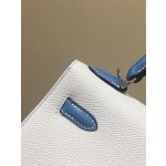 Kelly25cm silver epsom leather milkshake white spell denim blue