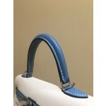 Kelly25cm silver epsom leather milkshake white spell denim blue