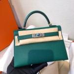 Kelly Mini second generation z6 malachite green original epsom leather gold and silver buckle