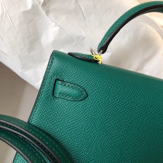 Kelly Mini second generation z6 malachite green original epsom leather gold and silver buckle