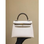 Kelly25cm epsom leather gold buckle milkshake white fight elephant gray