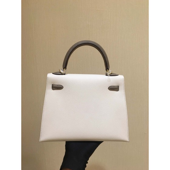 Kelly25cm epsom leather gold buckle milkshake white fight elephant gray