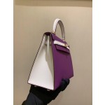 Kelly25cm brushed hardware epsom horseshoe print leather P9 sea anemone purple with ck10 milkshake white