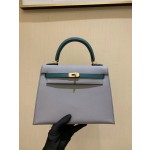 Kelly25cm gold epsom horseshoe print leather seagull gray 4Z with peacock green Z6