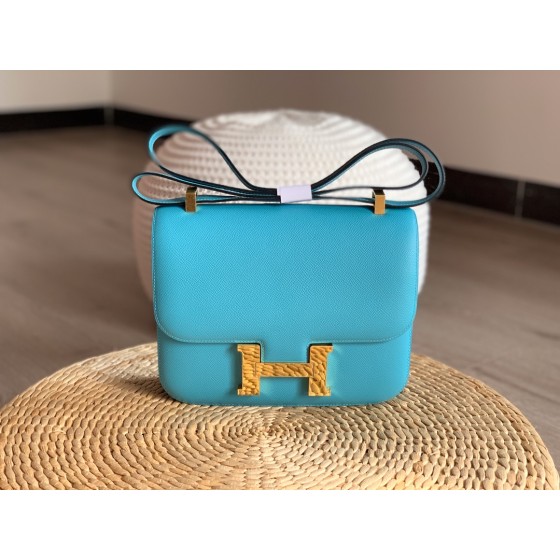 Constance 23cm north wind blue gold buckle epsom leather