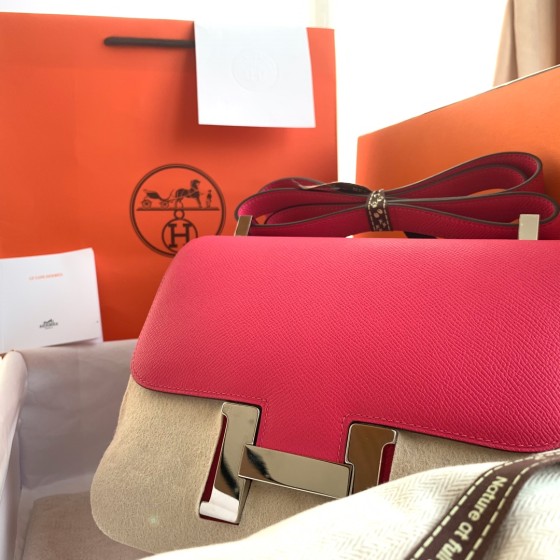 Constance 23cm epsom leather with red silver buckle