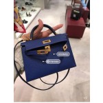 Mini second generation electric blue original epsom leather gold buckle