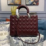 DIOR Lady Seven Grid Daifei Wine Red Gold Buckle