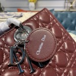 DIOR Lady Seven Grid Daifei Wine Red Silver Button