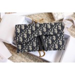 Blue Oblique Printed Saddle Flap Wallet