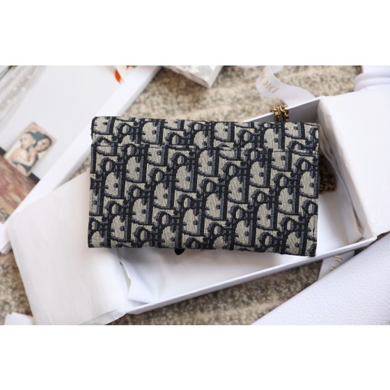 Blue Oblique Printed Saddle Flap Wallet