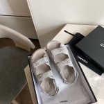 CHANEL Classic Enamel Colorful Button Velcro Sandals