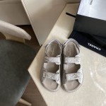 CHANEL Classic Enamel Colorful Button Velcro Sandals