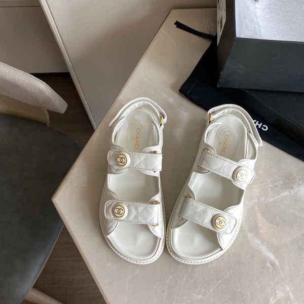 CHANEL Classic Enamel Colorful Button Velcro Sandals