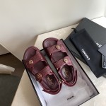 CHANEL Classic Enamel Colorful Button Velcro Sandals