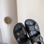 CHANEL Classic Enamel Colorful Button Velcro Sandals