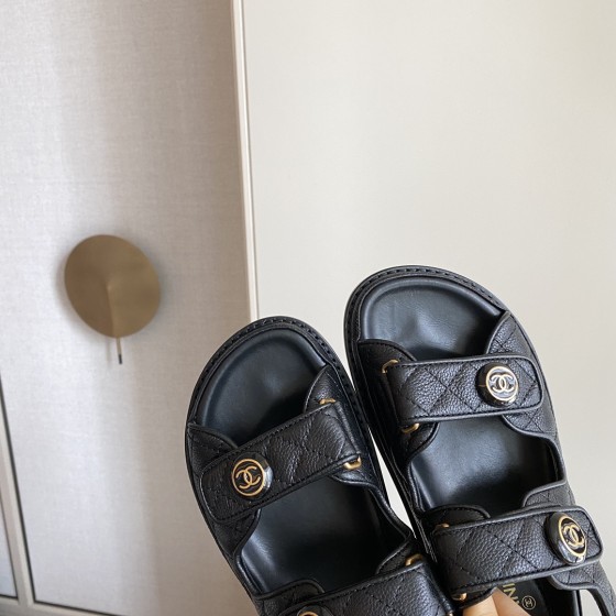 CHANEL Classic Enamel Colorful Button Velcro Sandals