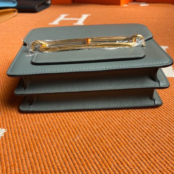 Roulis 19cm almond green gold and silver buckle spot Evercolor leather