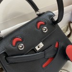 Kelly doll doll bag swift black red silver buckle