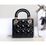 Black Gold  Lady Dior vine check patent leather cow leather mini handbag