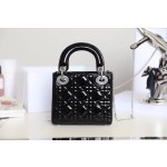 Black and Silver  Lady Dior vine check patent leather cow leather mini handbag