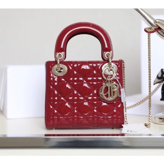 Lady Dior In Stock ❖ Patent Leather Cherry Red