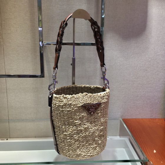 Prada Bucket Straw Bag 1BC128