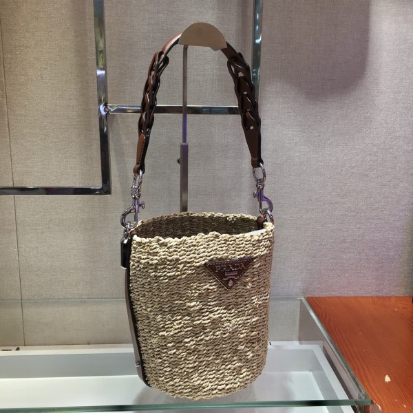 Prada Bucket Straw Bag 1BC128