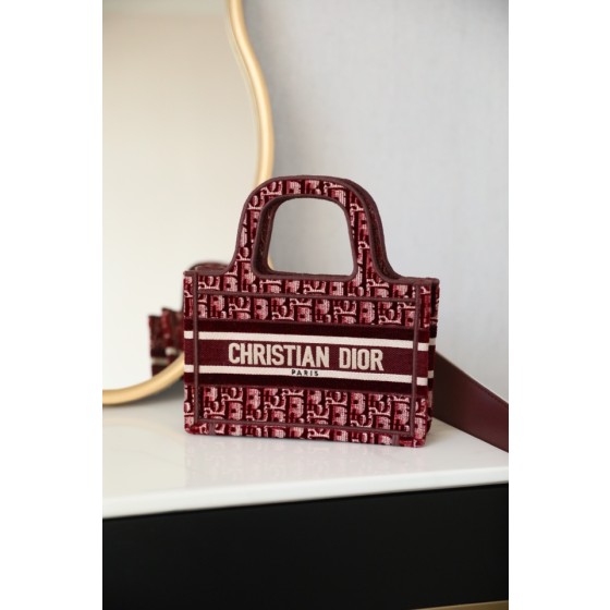 Dior Book Tote Velvet Burgundy