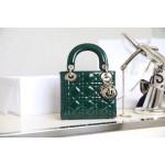 Emerald  Lady Dior vine check patent leather cow leather mini handbag