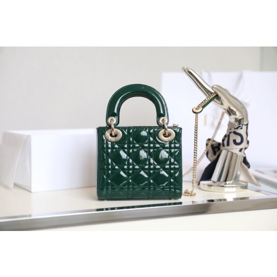 Emerald  Lady Dior vine check patent leather cow leather mini handbag