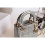 Rock Grey Lady Dior vine check patent leather cow leather mini handbag