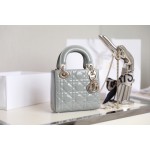 Rock Grey Lady Dior vine check patent leather cow leather mini handbag