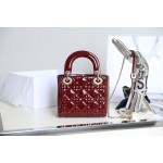 Wine Red  Lady Dior vine check patent leather cow leather mini handbag