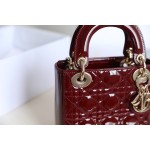 Wine Red  Lady Dior vine check patent leather cow leather mini handbag