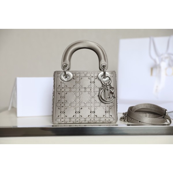 Dior Lady mini 🤍 Grey hot-stamped diamond dainty bag DR-051