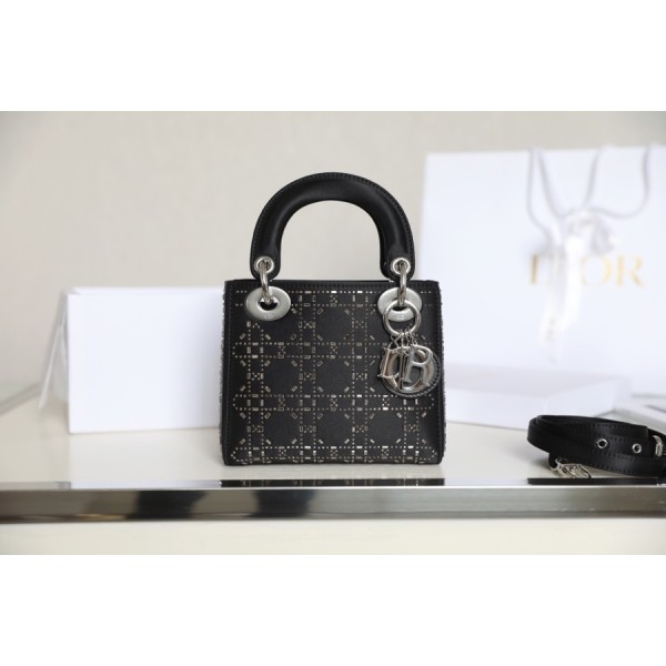 Dior Lady mini 💗 Black hot-stamped diamond toffee bag DR-051