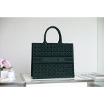 DIOR TOTE embroidered vine check pattern dark green velvet