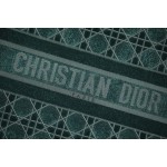 DIOR TOTE embroidered vine check pattern dark green velvet