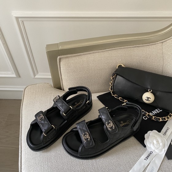 CHANEL Classic Enamel Colorful Button Velcro Sandals