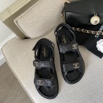 CHANEL Classic Enamel Colorful Button Velcro Sandals
