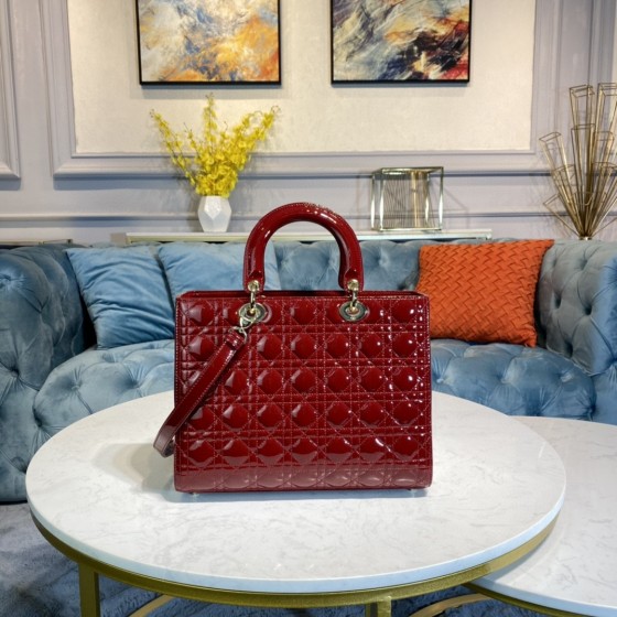 DIOR Lady Seven Grid Daifei Wine Red Lacquer Gold