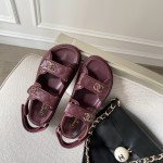 CHANEL Classic Enamel Colorful Button Velcro Sandals