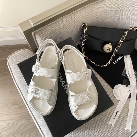 CHANEL Classic Enamel Colorful Button Velcro Sandals