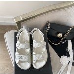 CHANEL Classic Enamel Colorful Button Velcro Sandals