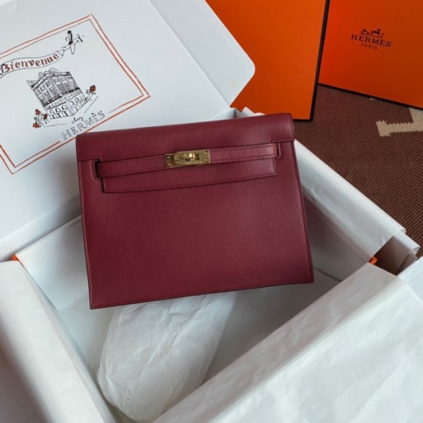 Kelly DanSe 22cm picture wine red gold and silver buckle in stock evercolor leather